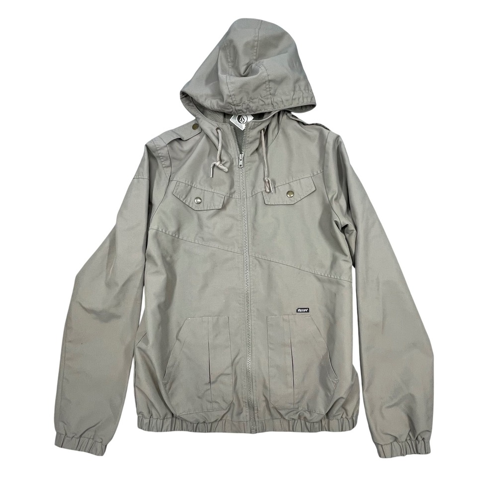 Volcom Gray Enemy Lines Hooded Full Zip Windbreaker Jacket Mens Medium M 4851